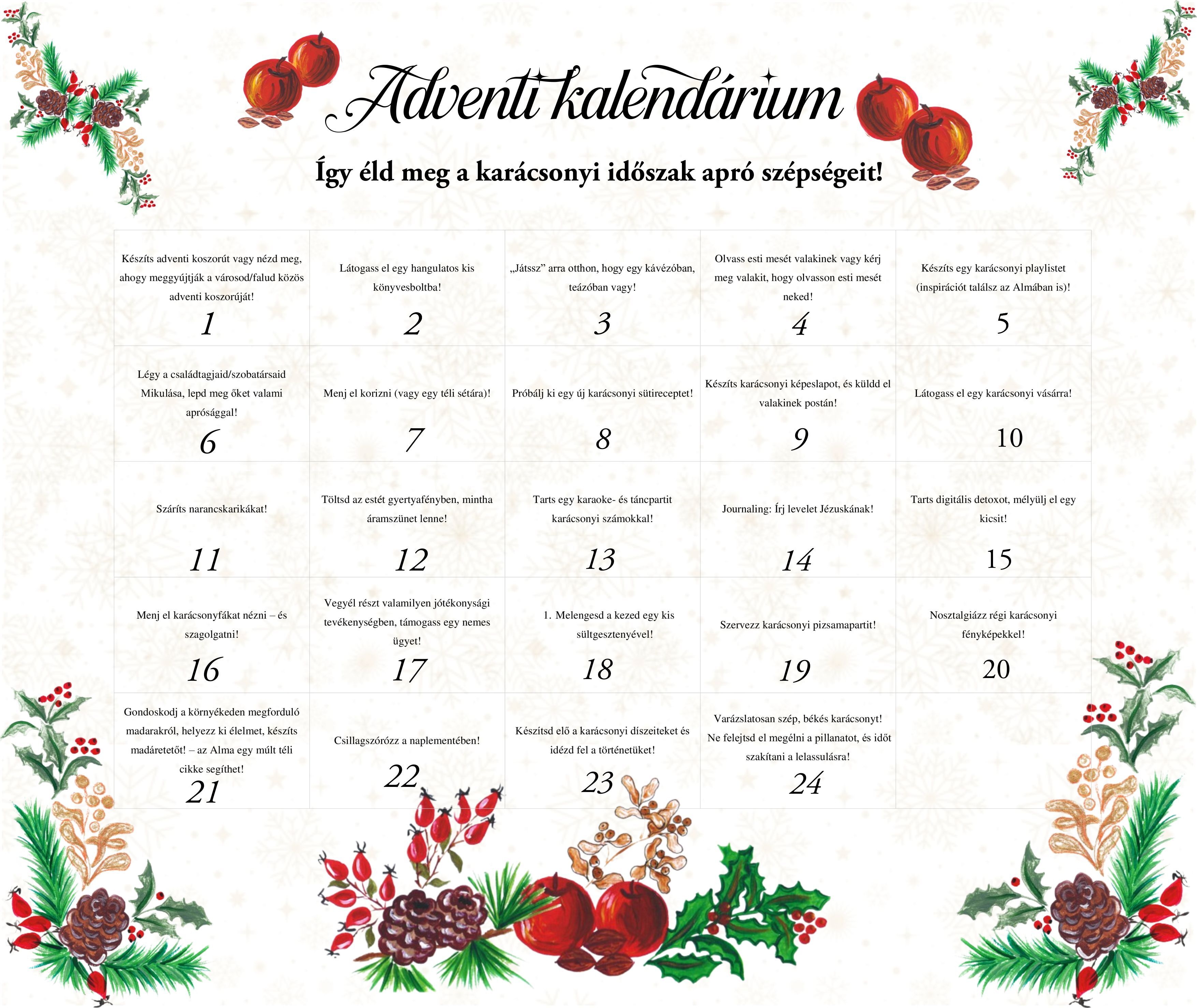 Ádventi kalendár alma 2024 FB Insta