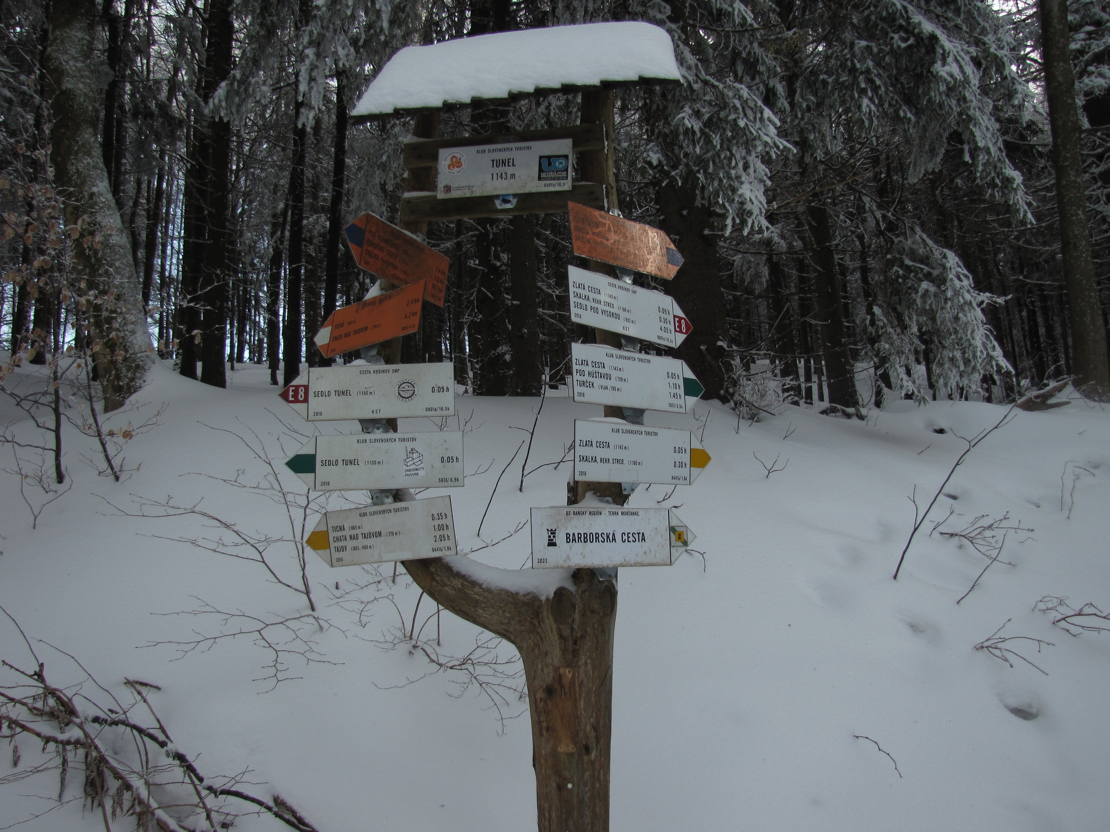 Az úticélom elérését hirdető útjelzés rajta további lehetséges irányok jelölései